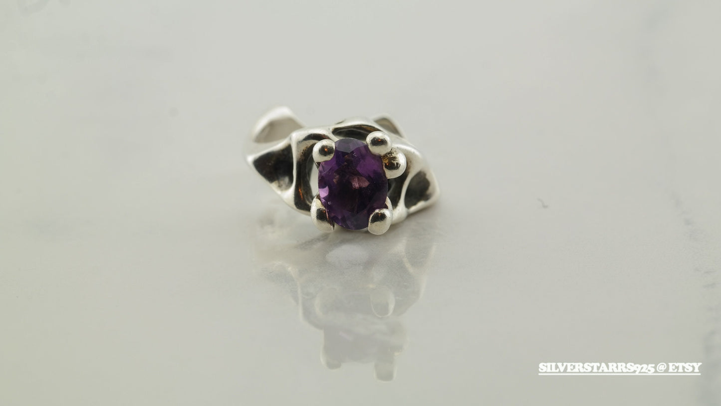 Vintage Modernist Silver Ring Amethyst Sterling Purple Size 6