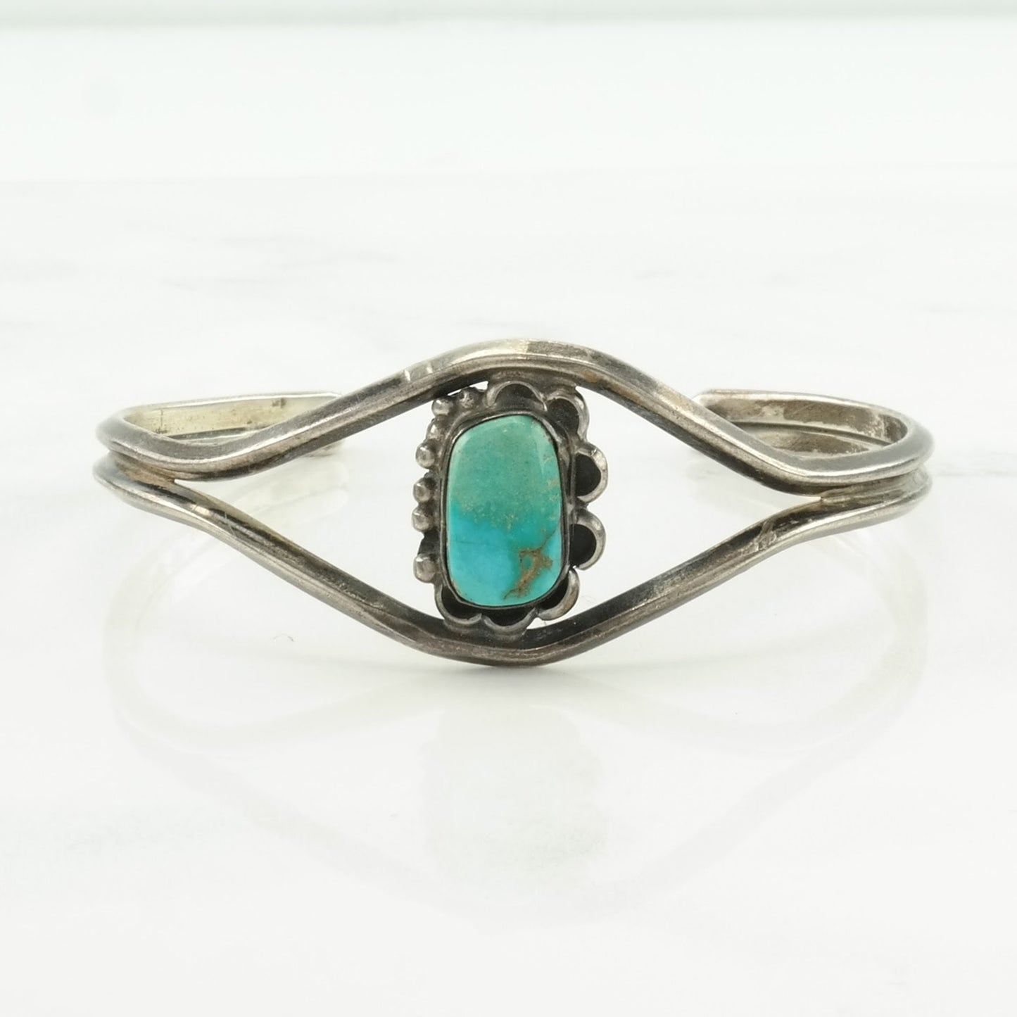 Vintage Southwest Sterling Silver Cuff Bracelet Blue Turquoise Floral
