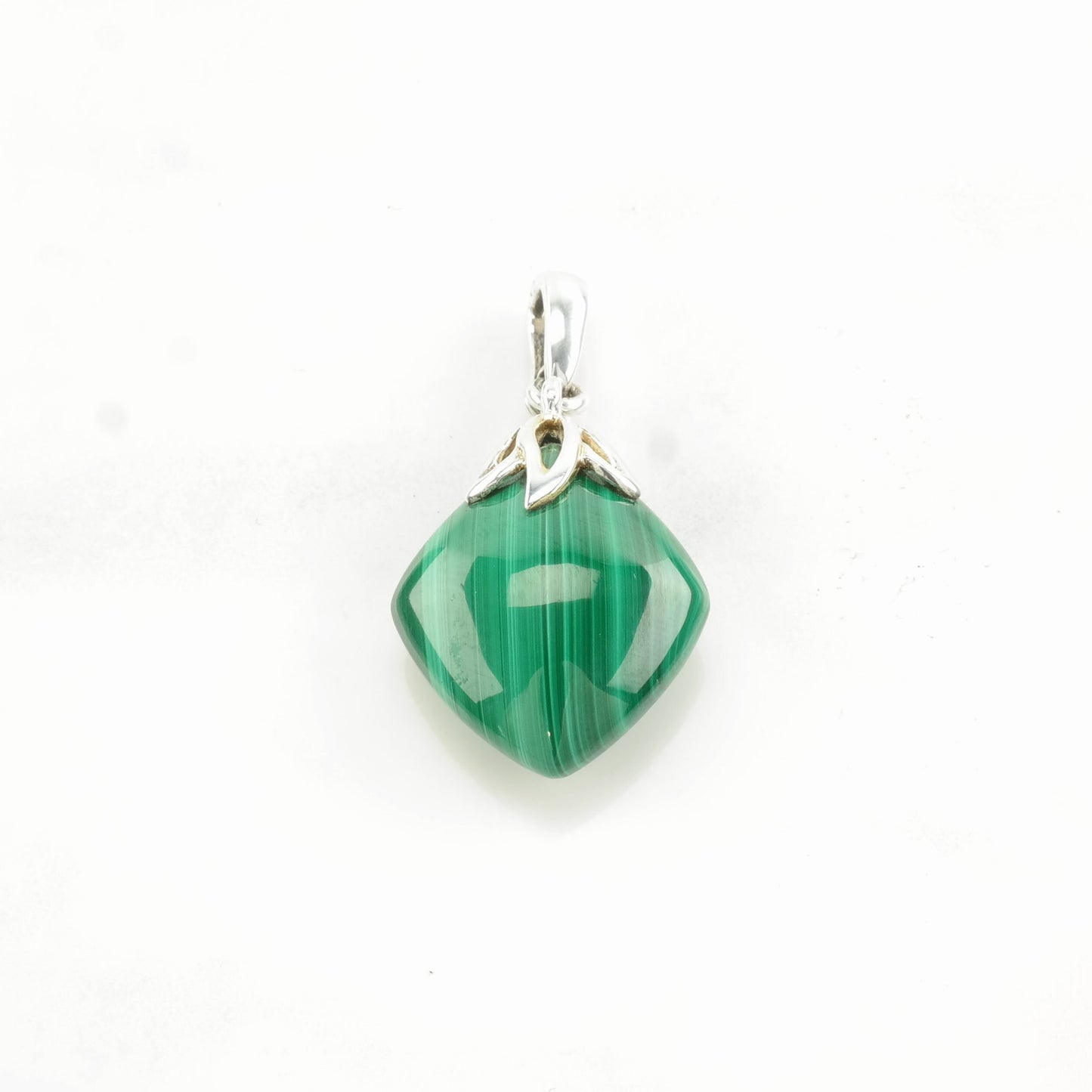 Vintage Malachite Floral accents Sterling Silver Pendant