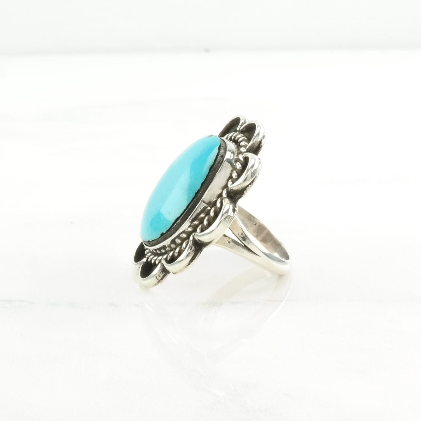 Vintage Native American Silver Ring Turquoise Floral Sterling Blue Size 5