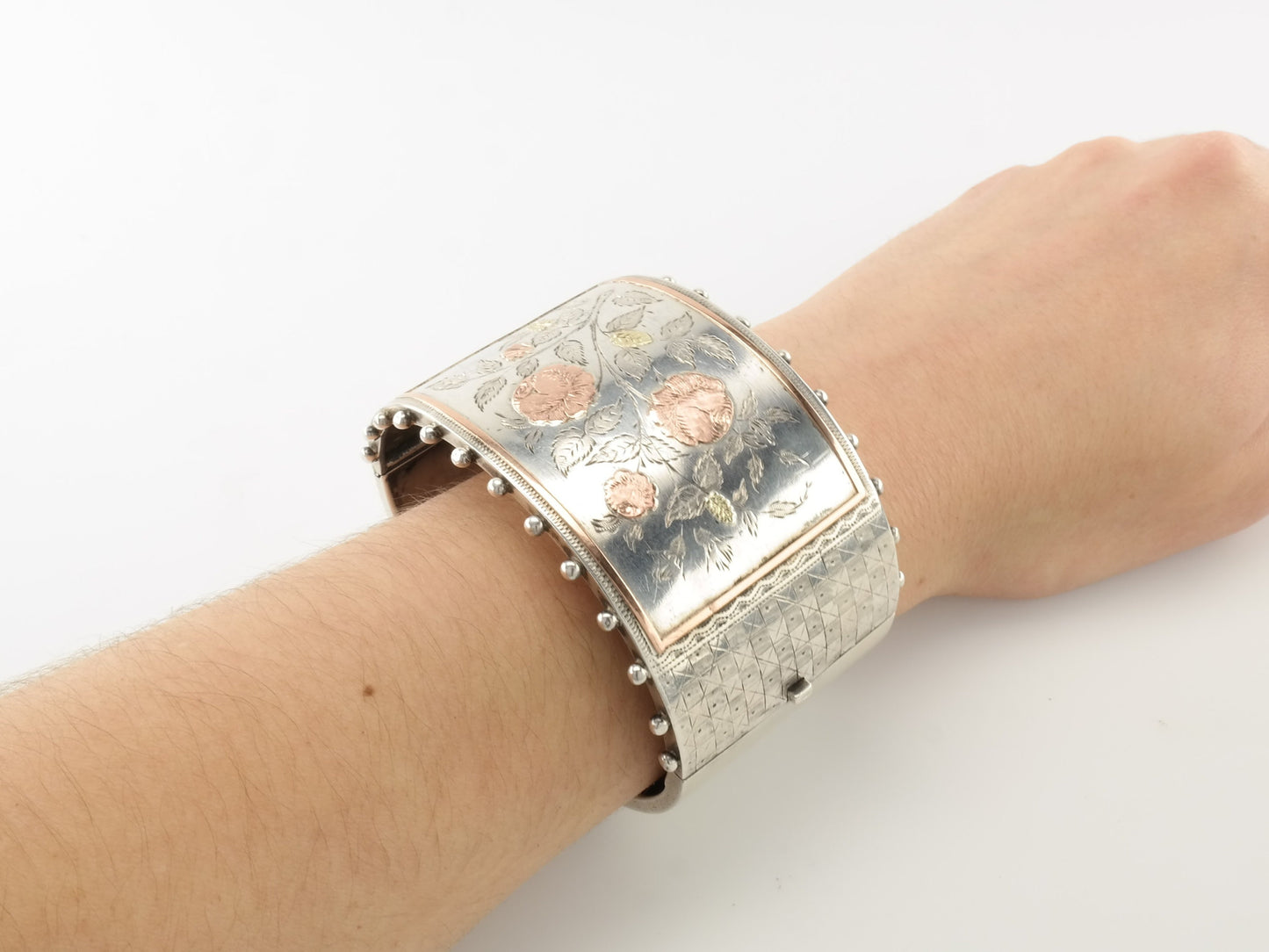Vintage Sterling Silver Rose Bangle Bracelet Gold Overlay