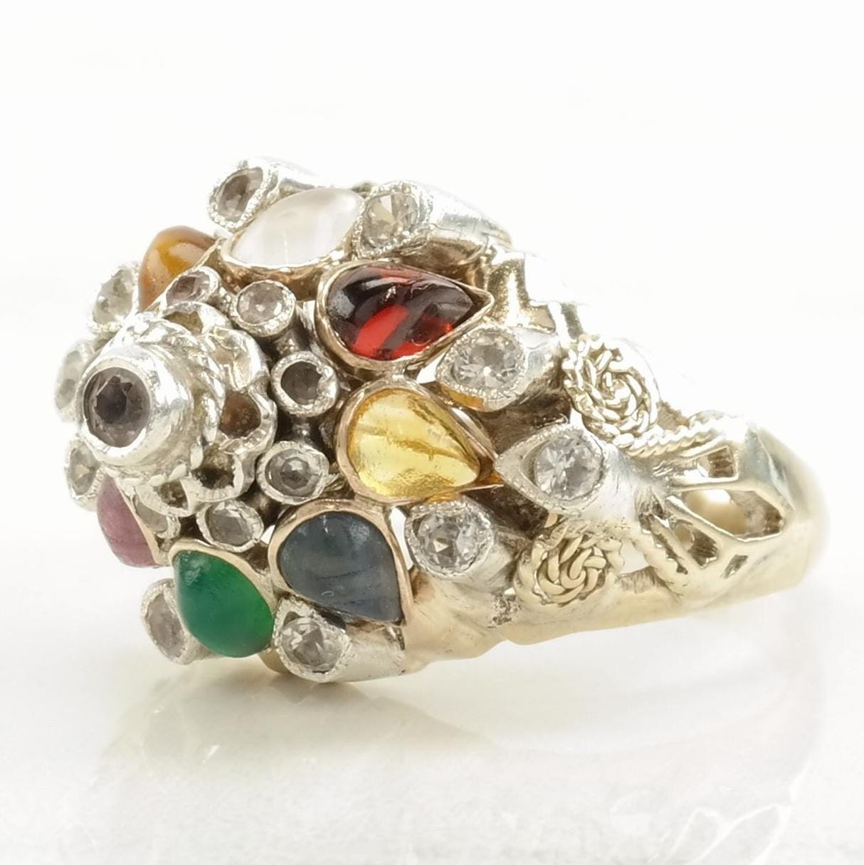 Vintage Sterling Silver Ring Multi Gem Unique Size 5