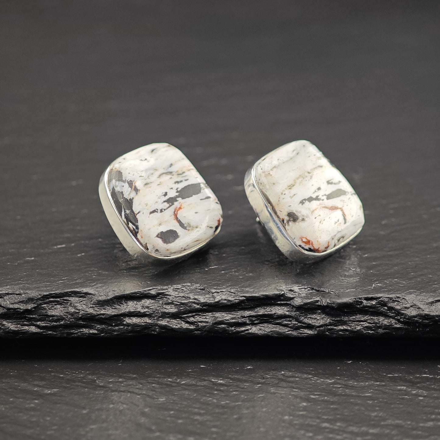 Peyote Bird Multi-color White Buffalo Stud Earrings Sterling Silver