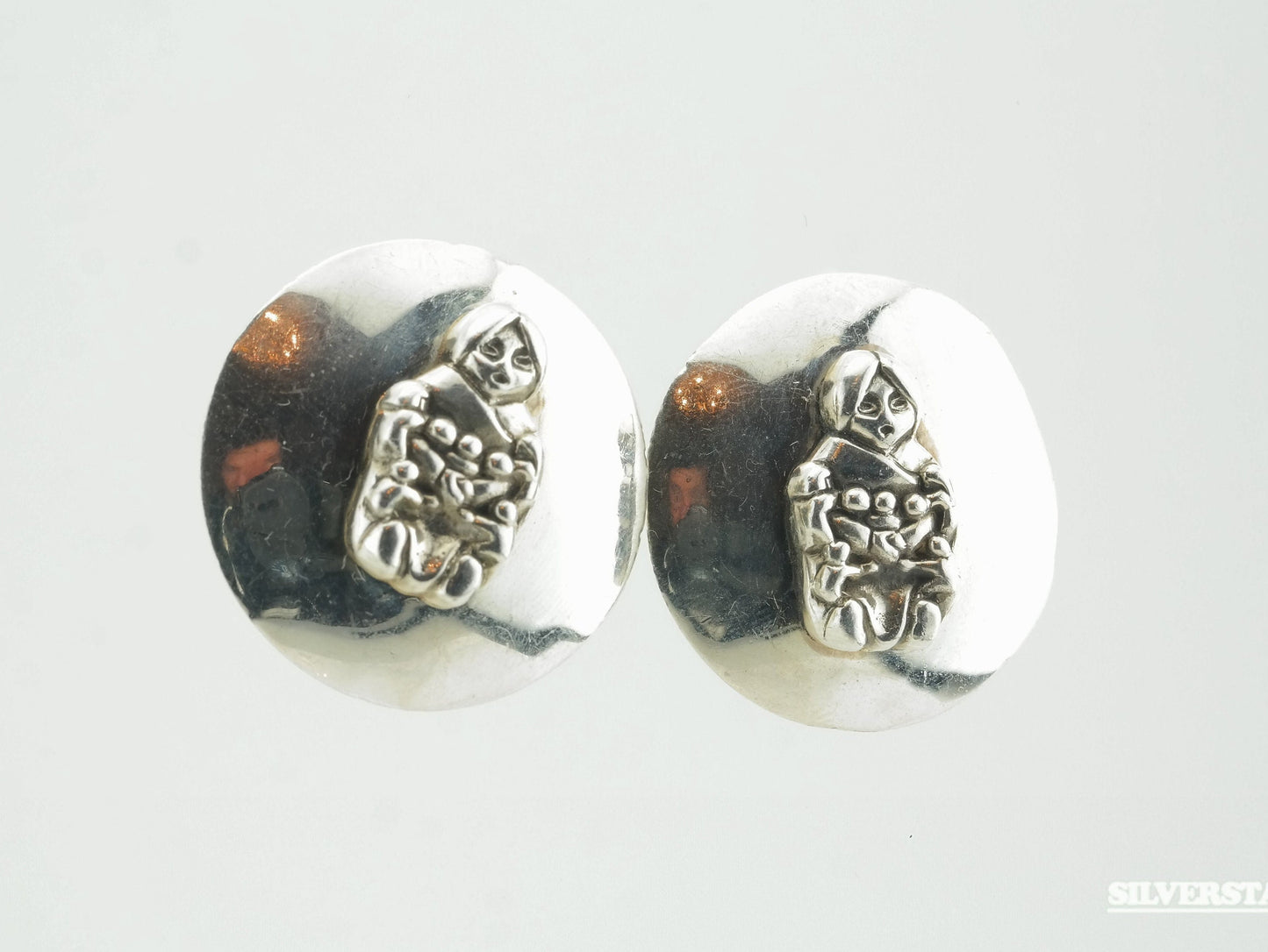 Native American Sterling Silver Fertility Symbol Stud Earrings