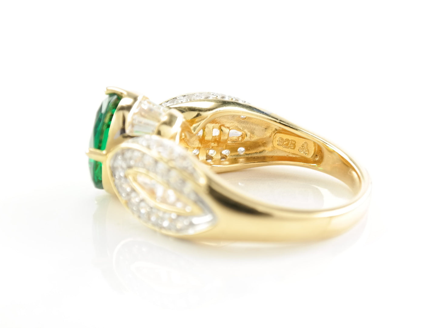 Vintage Sterling Silver Ring Green CZ Gold Plated Size 7