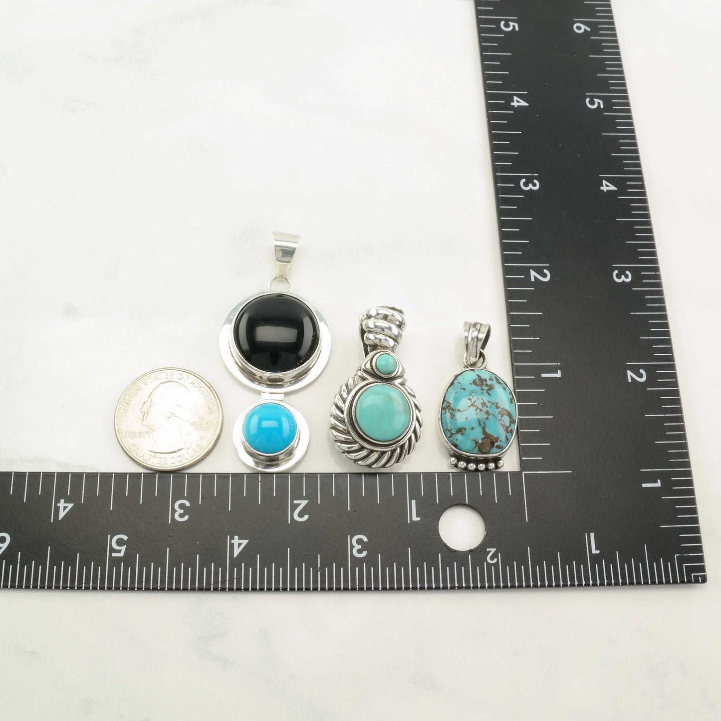 Choice Vintage Southwest Onyx, Turquoise Sterling Silver Pendant P2266