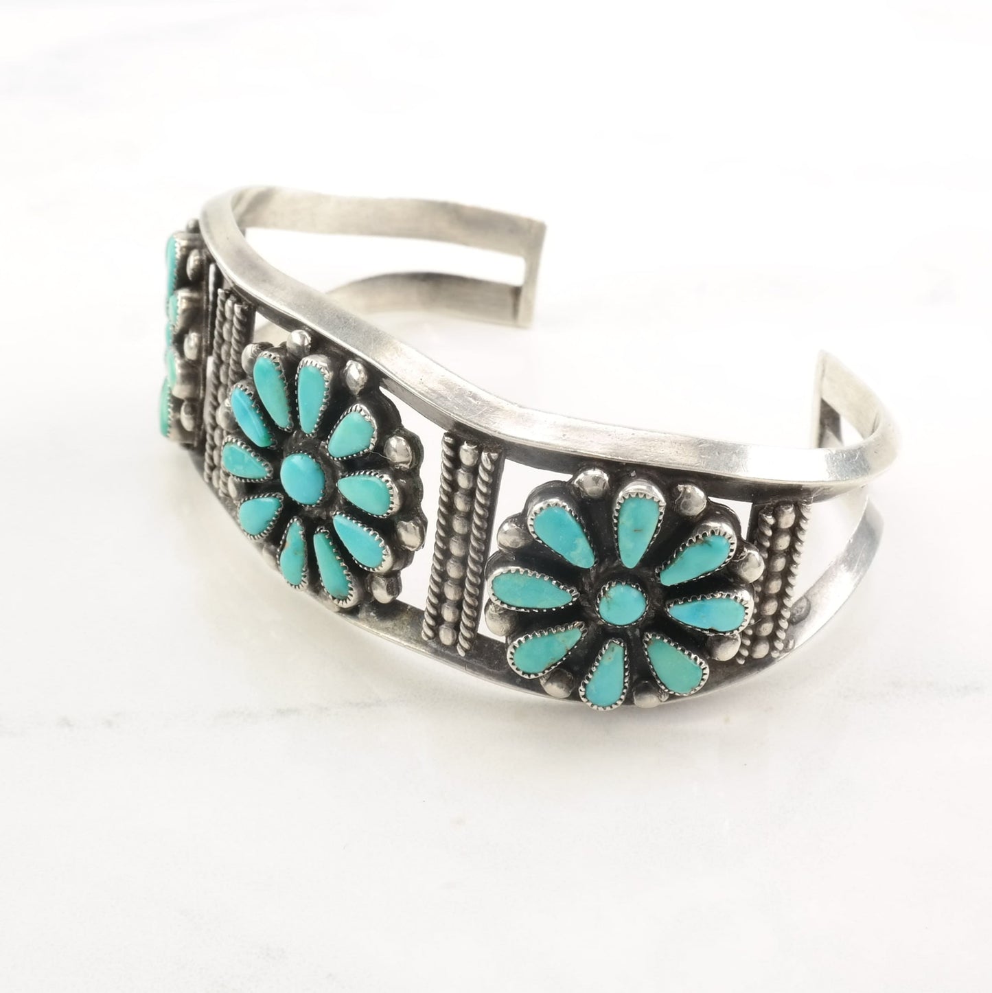 1950's Native American Sterling Silver Cuff Bracelet Petit Point Turquoise Ingot Silver