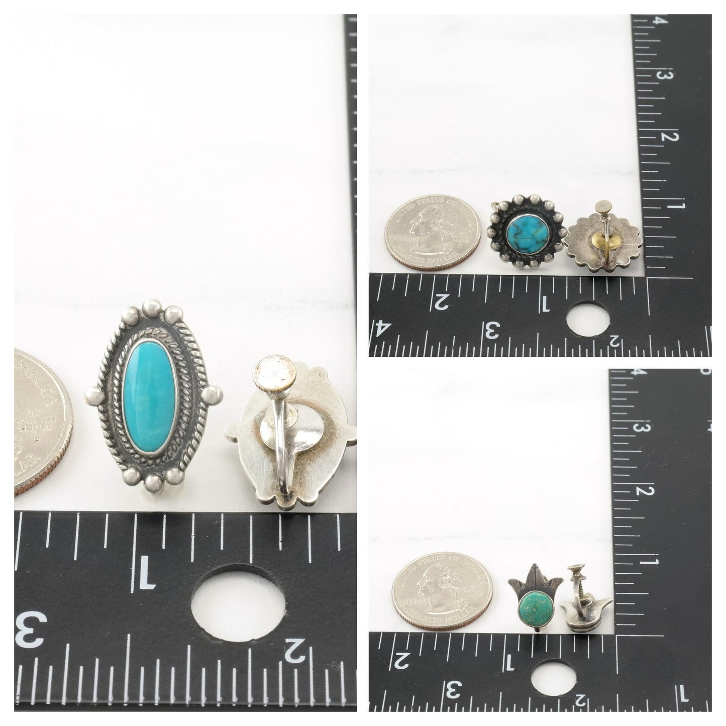 Choice of Vintage Native American Blue Turquoise Antique, Sterling Silver Screw Back Earrings