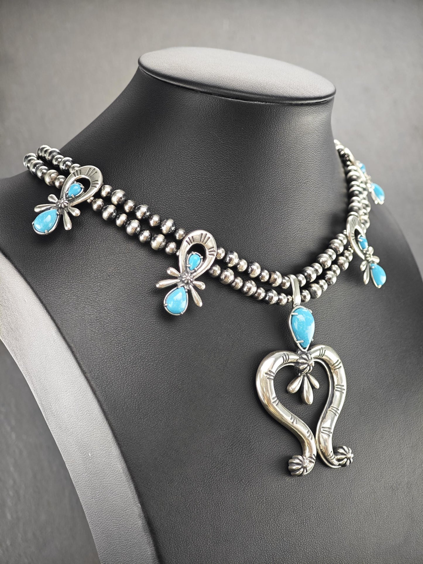 American West, Carolyn Pollack, Floral Squash Blossom Necklace Sterling Silver