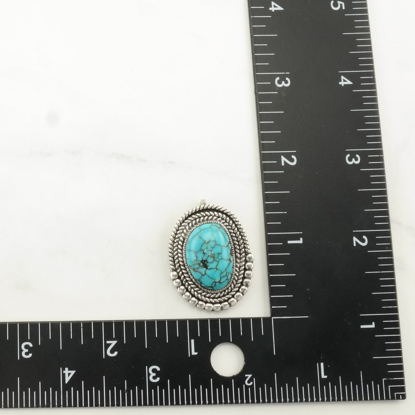 Vintage Native American Turquoise, Spiderweb Rope Sterling Silver Pendant