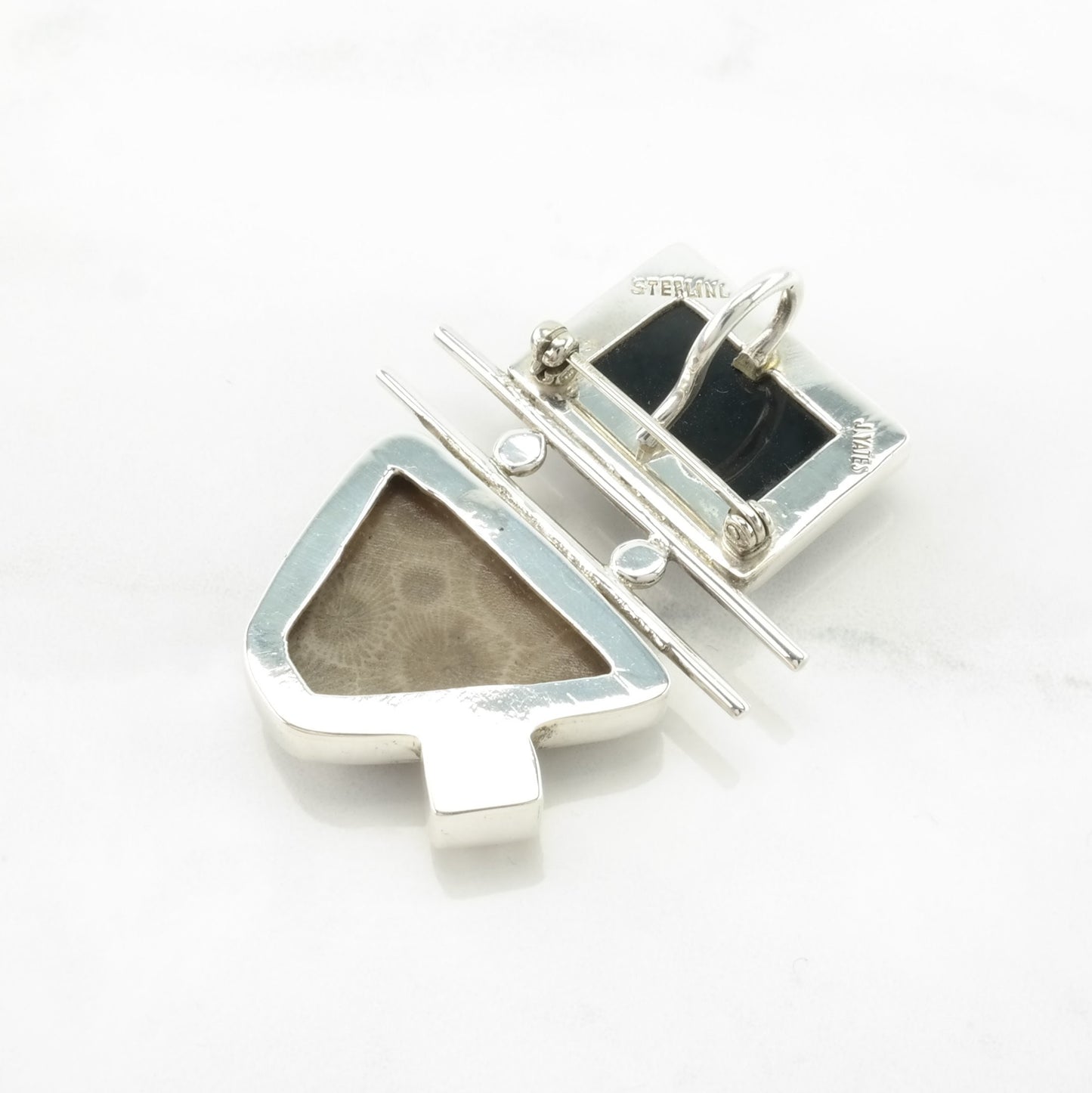 Vintage Native American Onyx, Citrine, Petoskey Sterling Silver Pendant