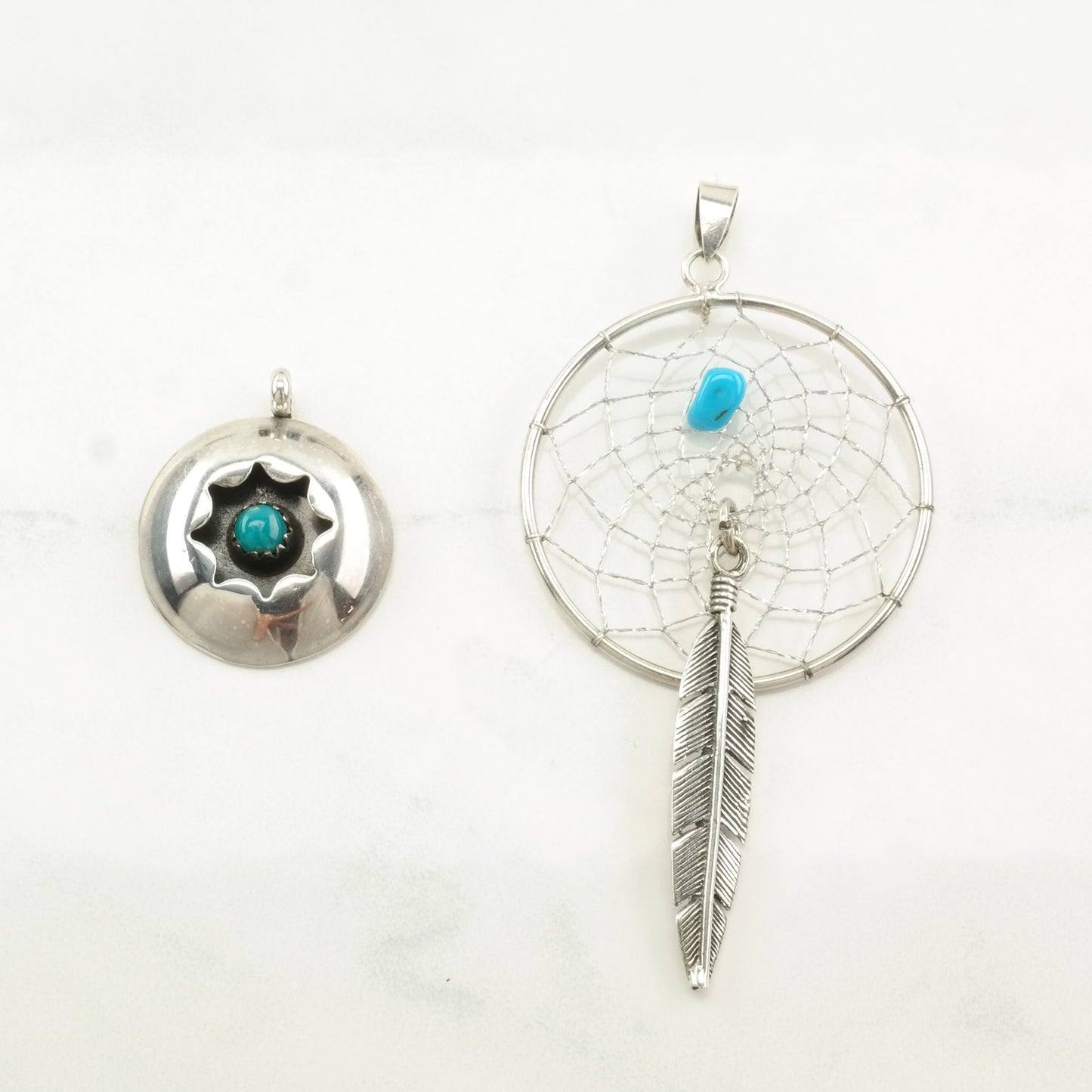 Vintage Pendant Choice Turquoise, Cross, Bell, Floral, Shadowbox, Dreamcatcher Sterling Silver