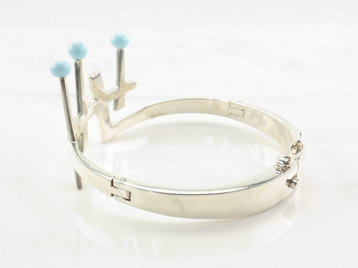 Sigi Taxco Sterling Silver Bracelet | Blue Crown Bracelet | Modernist Mexican Silver Jewelry | 1970s