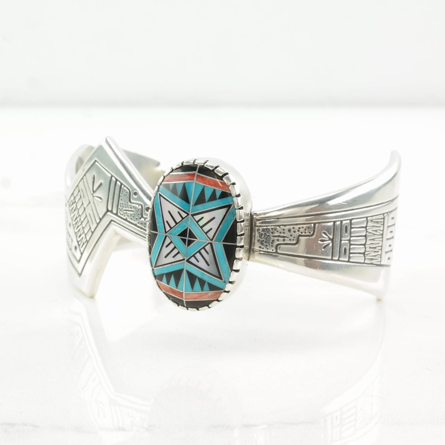 Roderick Tenorio Sterling Silver Cuff Bracelet with Multi-Gem Inlay and Relios