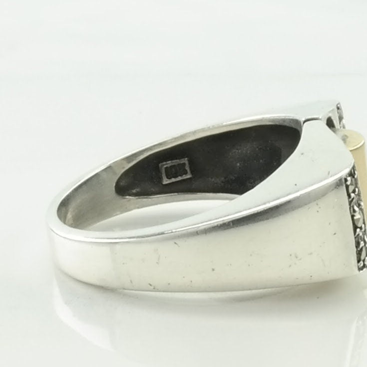 Vintage Sterling Silver Ring 10K Gold Accent, Marcasite Size 7