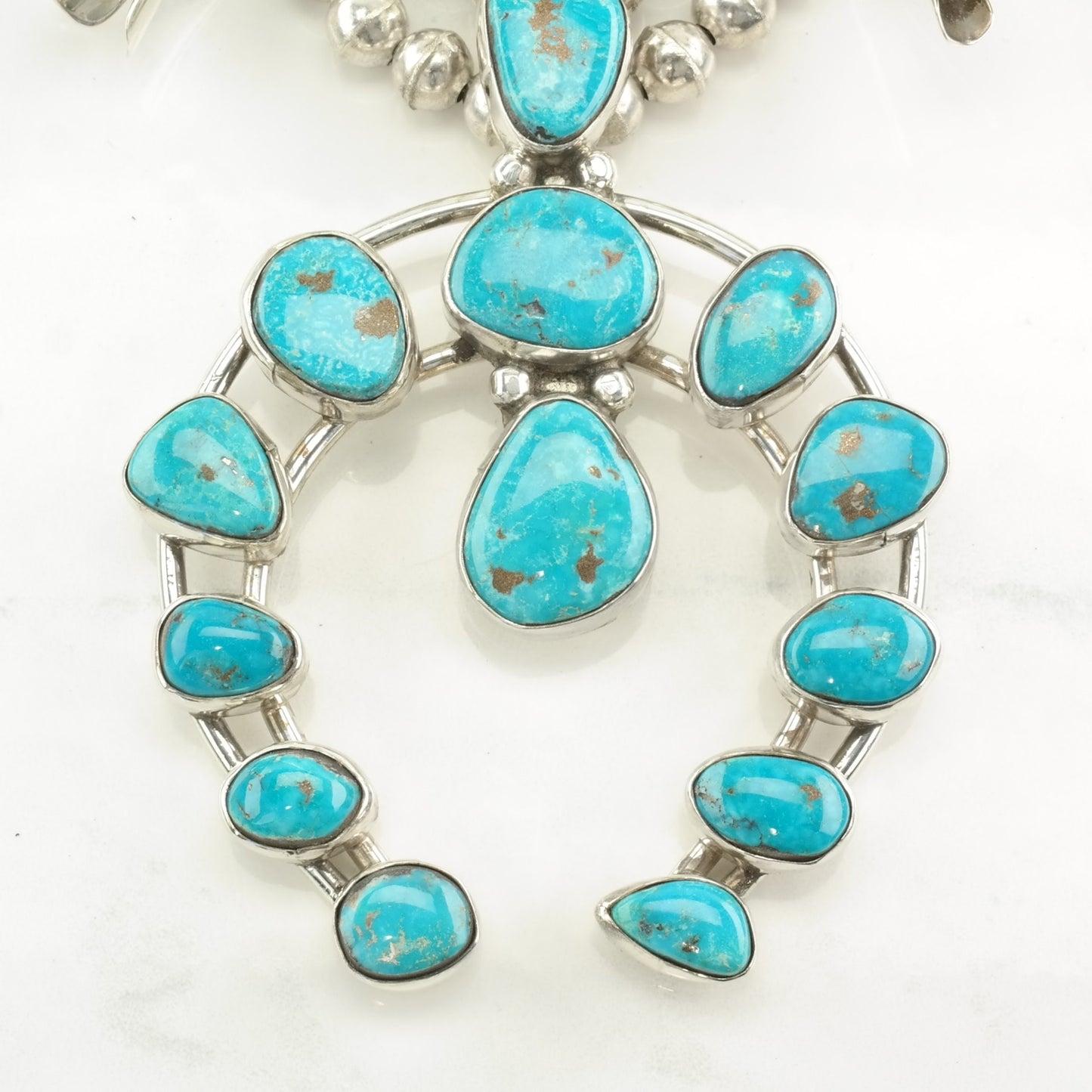 Vintage Squash Blossom Sterling Silver Blue Turquoise Mountain Peak Necklace