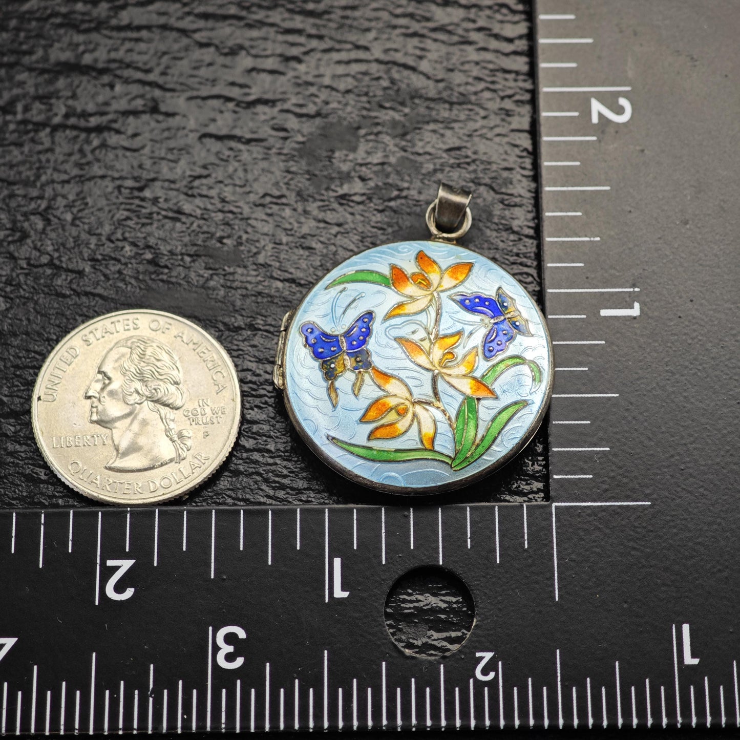 Enamel Floral Locket Pendant Sterling Silver P3045