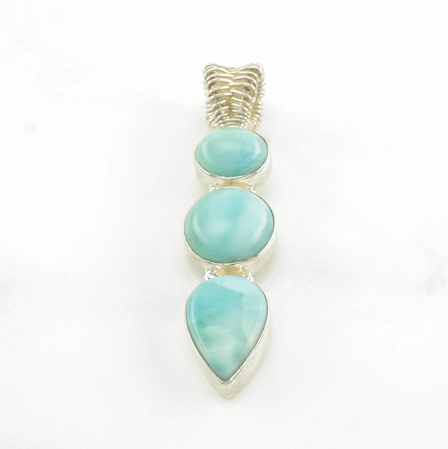 Vintage Larimar Wire Wrapped Bale Sterling Silver Pendant