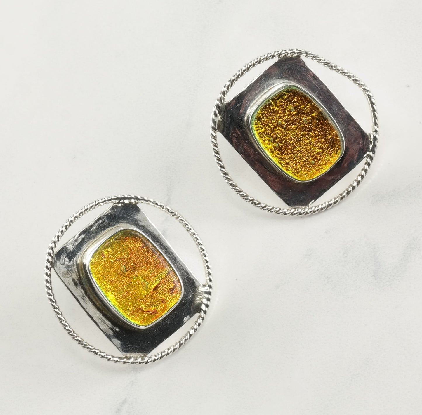 Modernist Fused Glass Sterling Silver Earrings