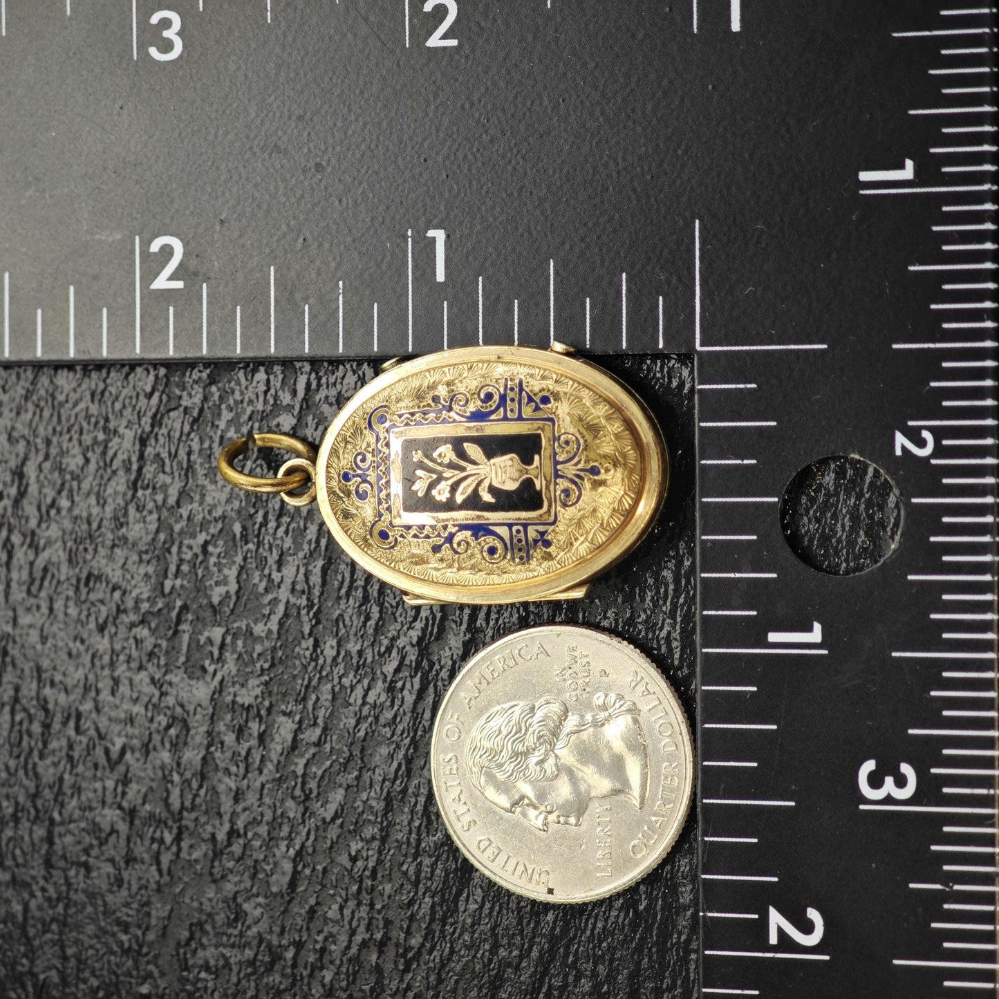 Antique Gold Filled Memorial Hair Locket Pendant Enamel, P3026