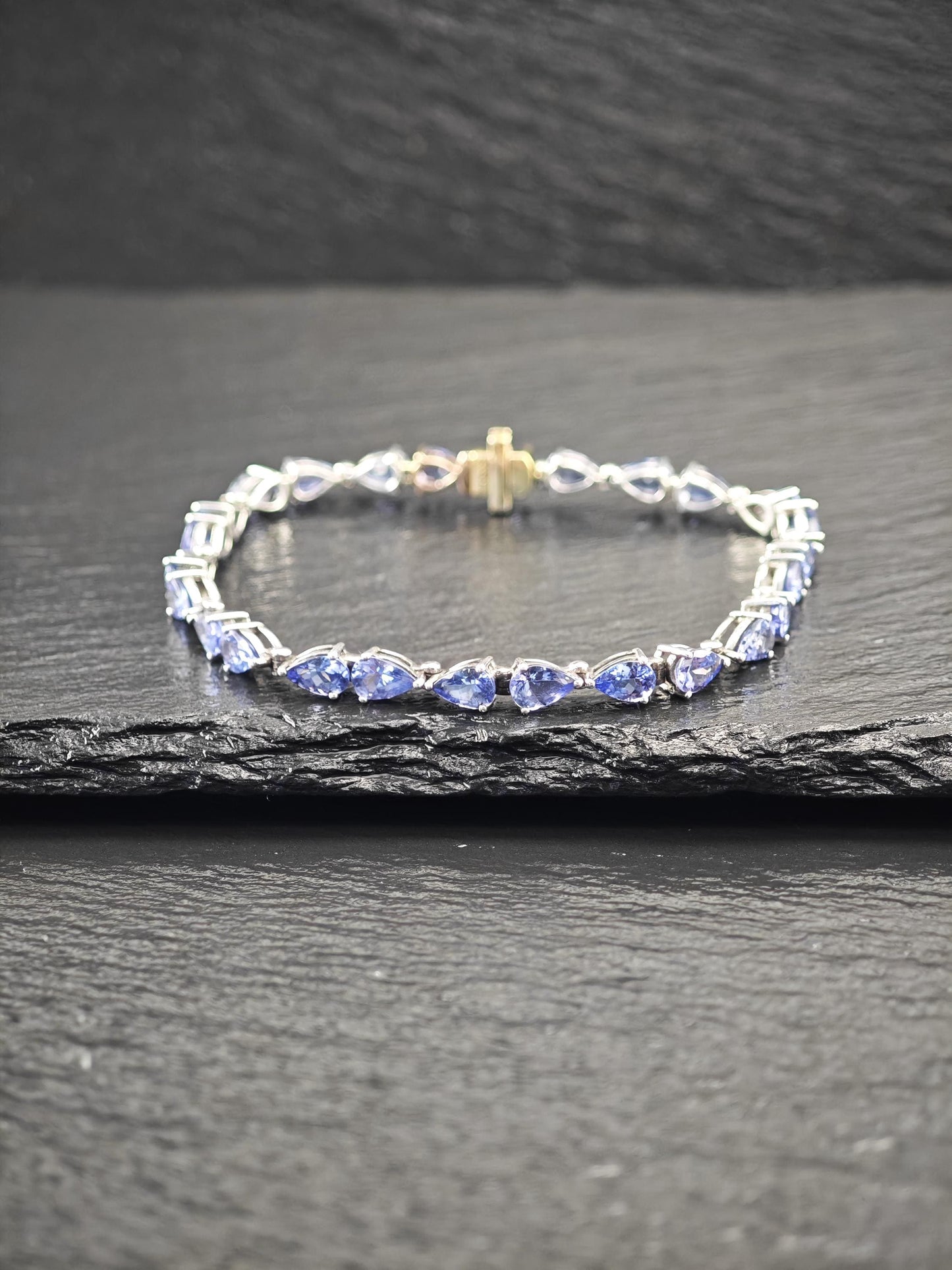 Tanzanite, 14K Gold Clasp Tennis Bracelet Sterling Silver