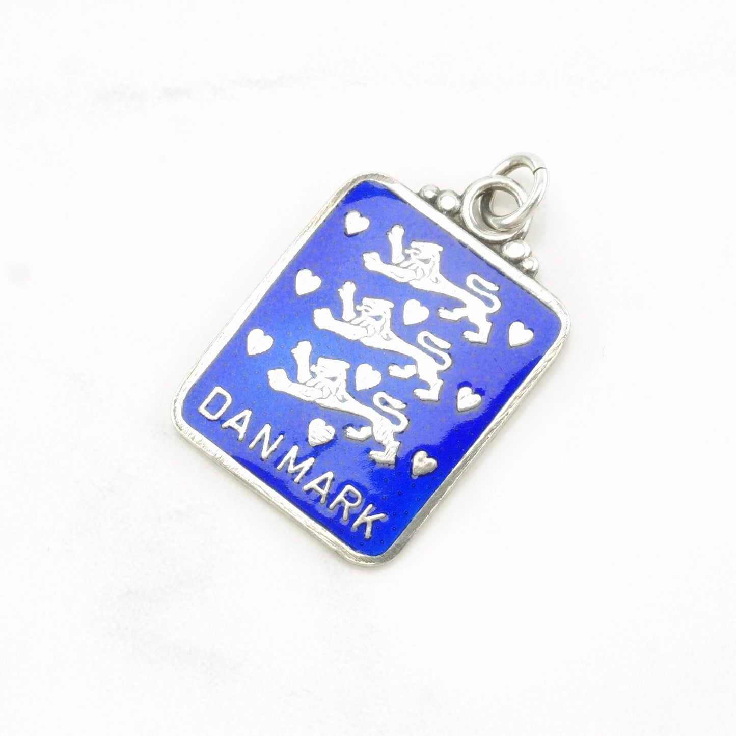 Vintage Danish Enamel Lion, "Danmark" Sterling Silver Pendant