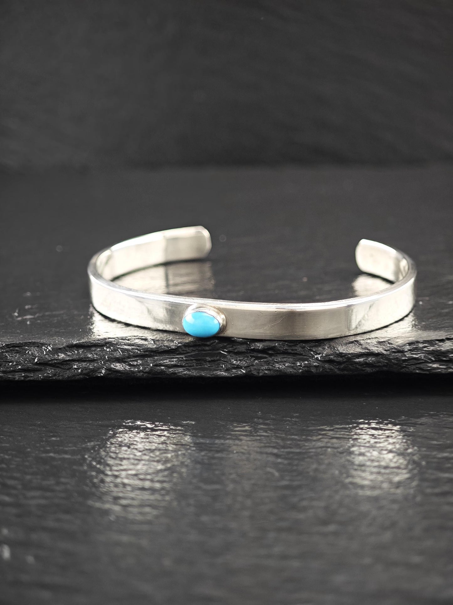 Navajo, Native American Minimalist Turquoise Cuff Bracelet Sterling Silver Stackable