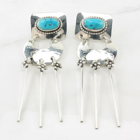 Vintage Carol Felley Sleeping Beauty, Turquoise Hammered Sterling Silver Pierced Earrings