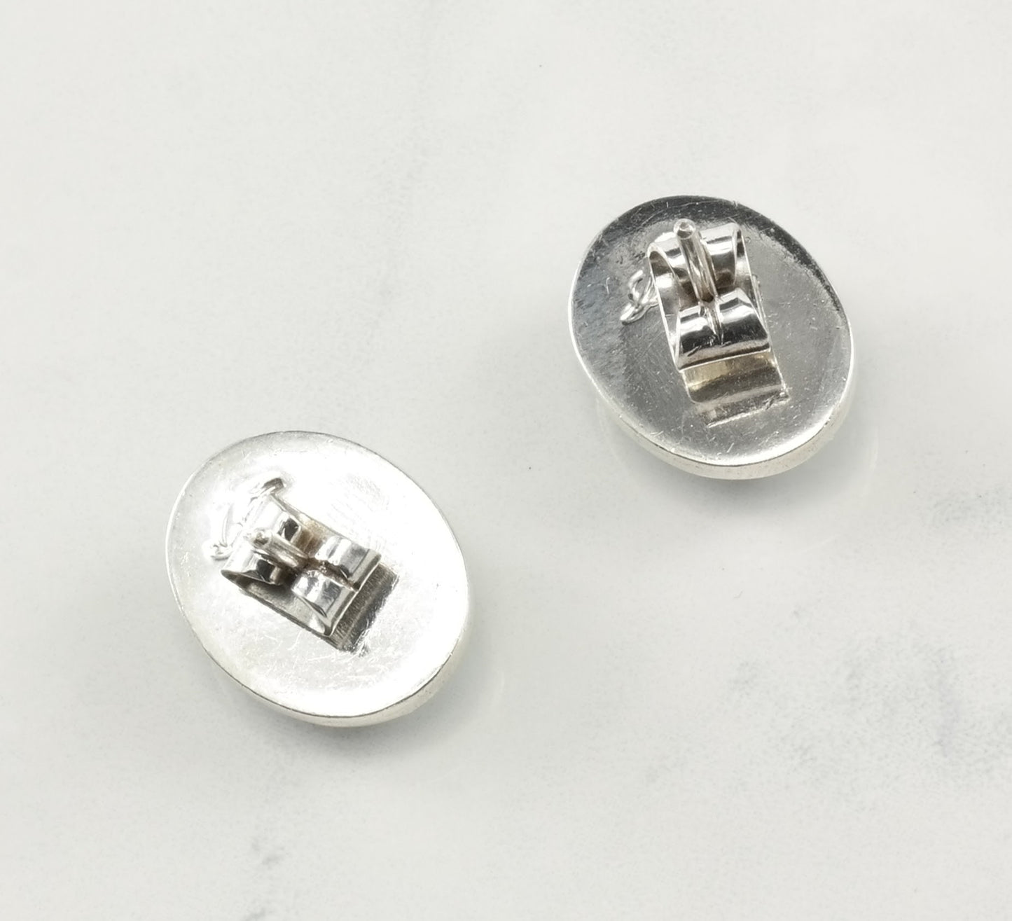 Modernist Sterling Silver Azurite Oval Earrings