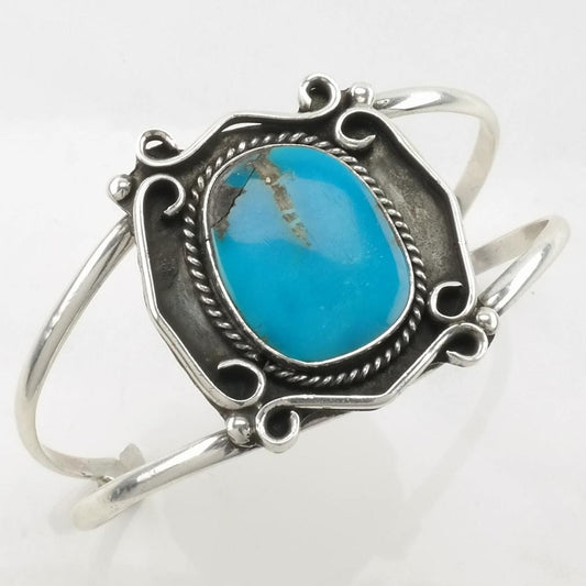 Southwest Sterling Silver Cuff Bracelet Blue Turquoise