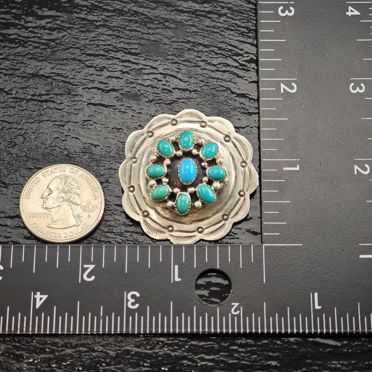 Turquoise Cluster Concho Sterling Silver Pendant/Brooch P3145
