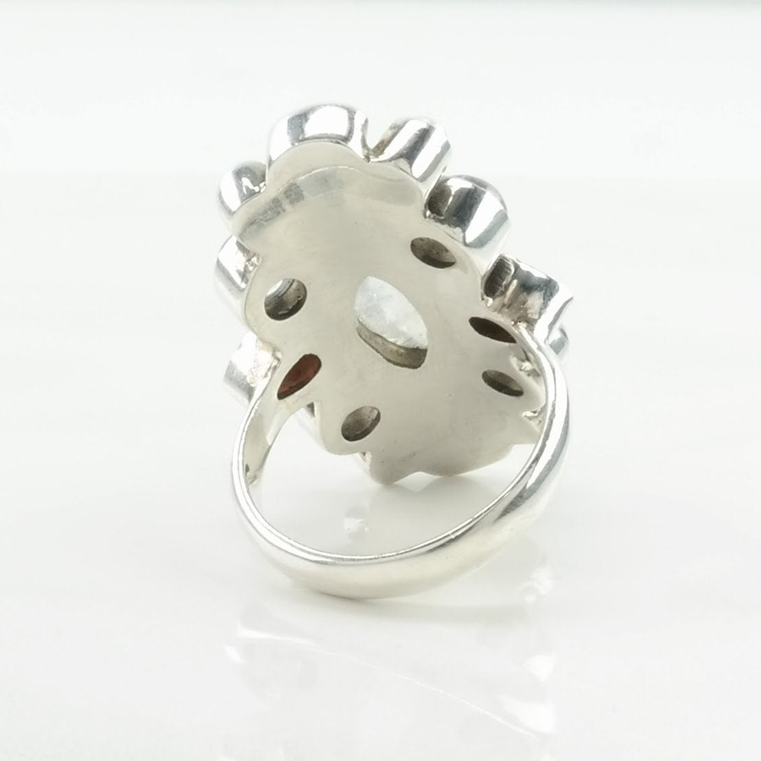 Vintage Nicky Butler Silver Ring Moonstone, Garnet Cluster Sterling Size 7 1/4