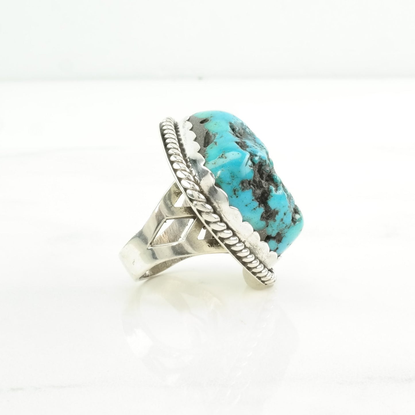 Vintage Southwest Silver Ring Turquoise Large, Kingman Sterling Blue Size 4 1/2