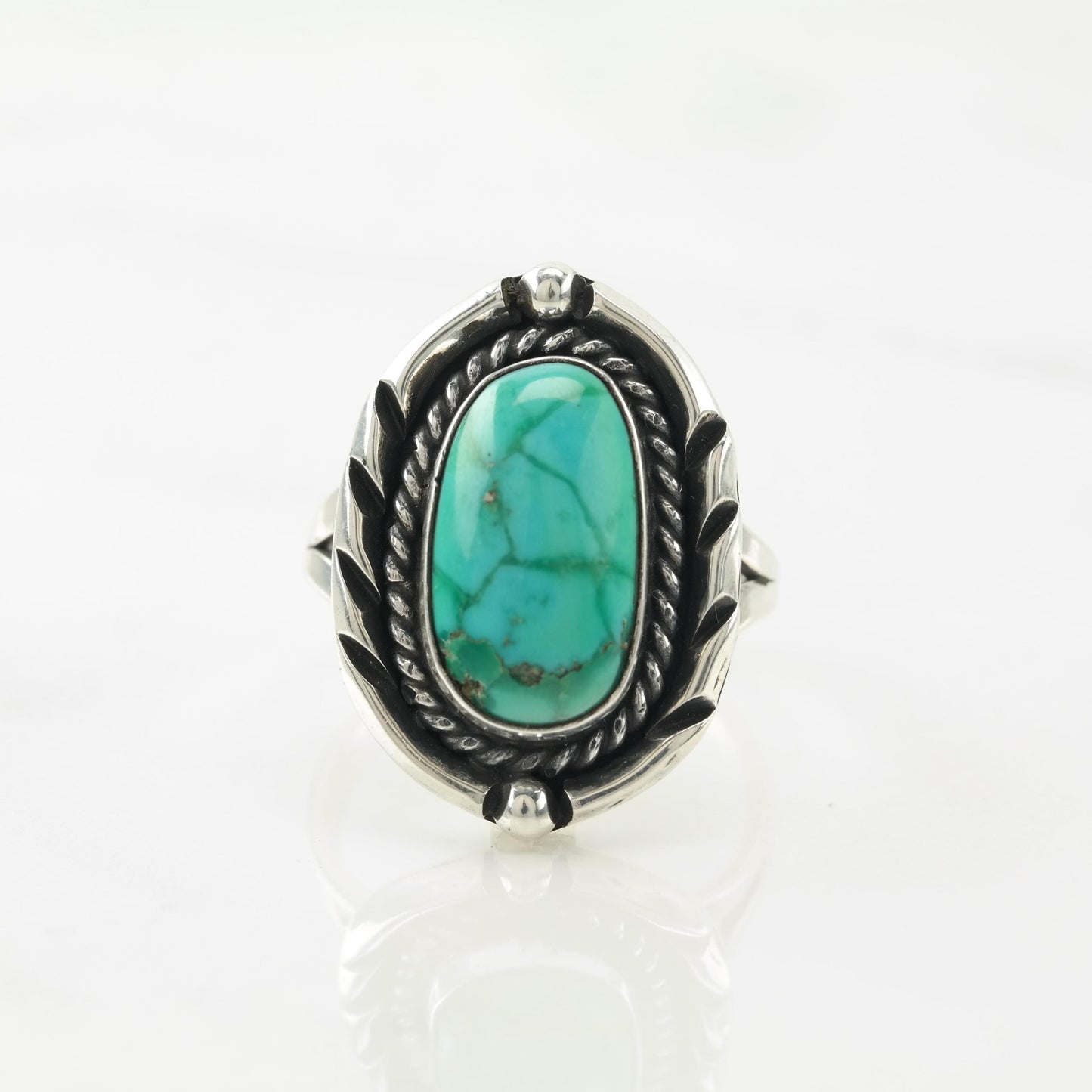 Vintage Southwest Turquoise Sterling Silver Ring Size 9 1/2