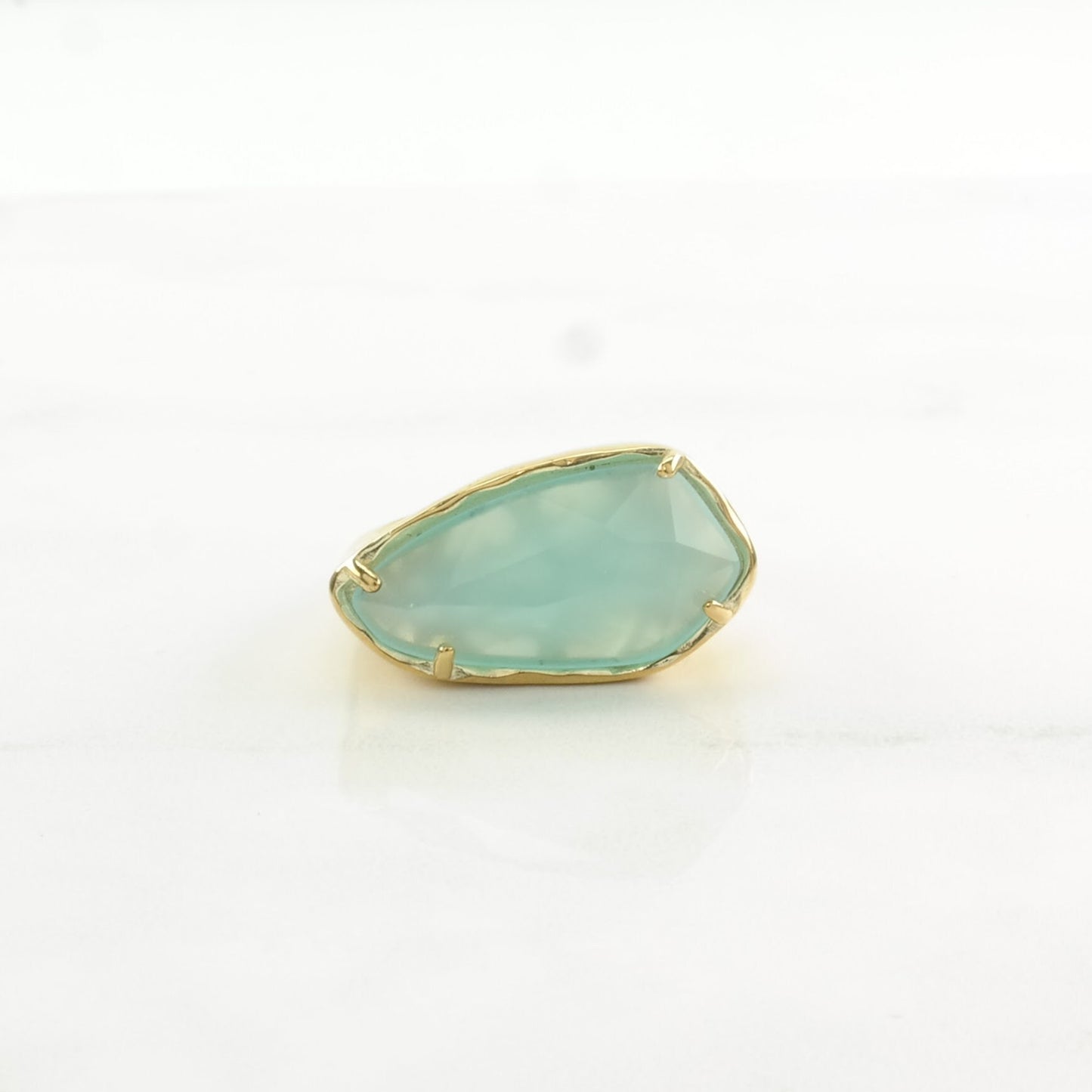 Vintage Sterling Silver Ring Chalcedony Gold Gilded Blue Size 6