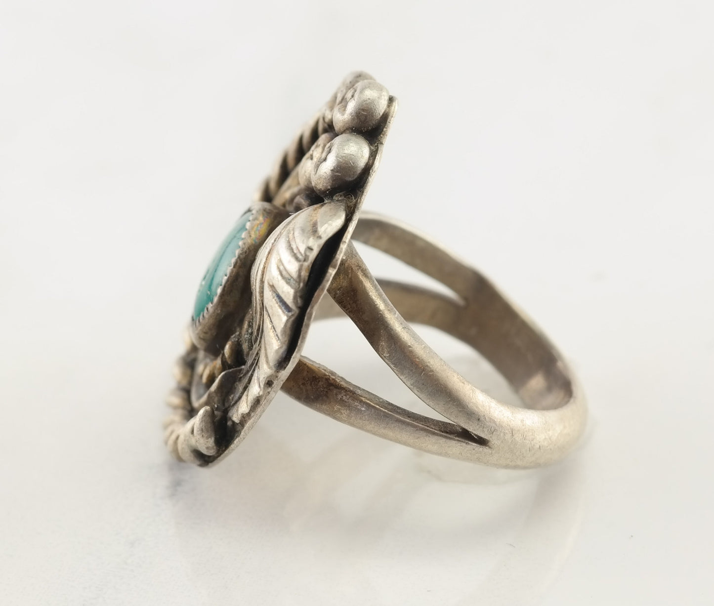 Vintage Native American Silver Ring Turquoise Triangle Sterling Size 6