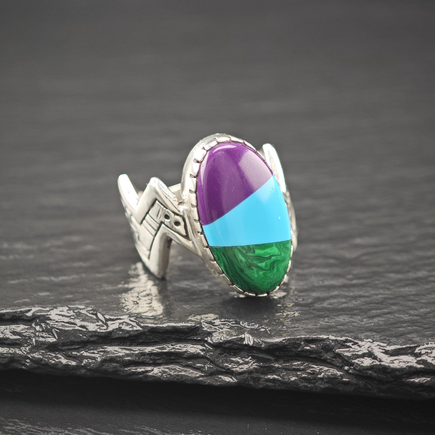 Native American Inlay Ring Sterling Silver