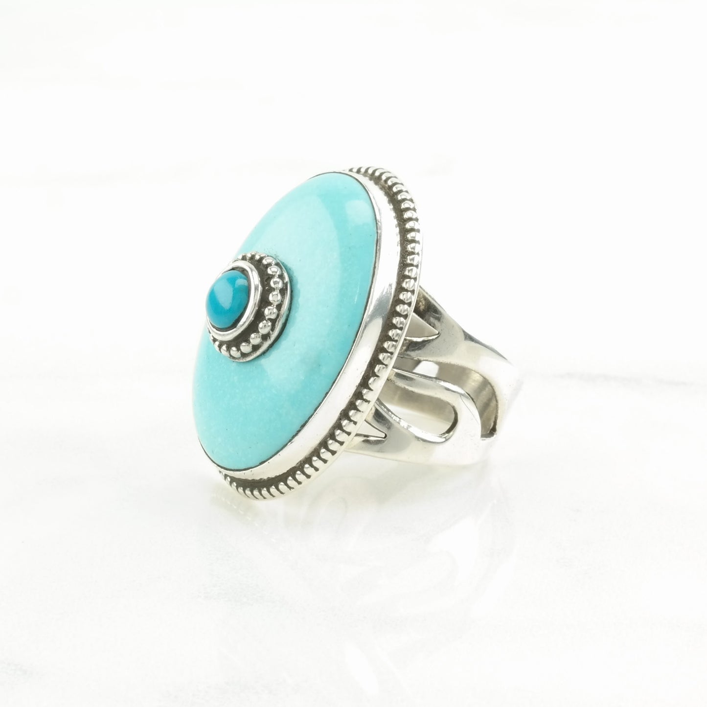 Vintage DTR Silver Ring Turquoise Two-Toned Sterling Blue Size 7