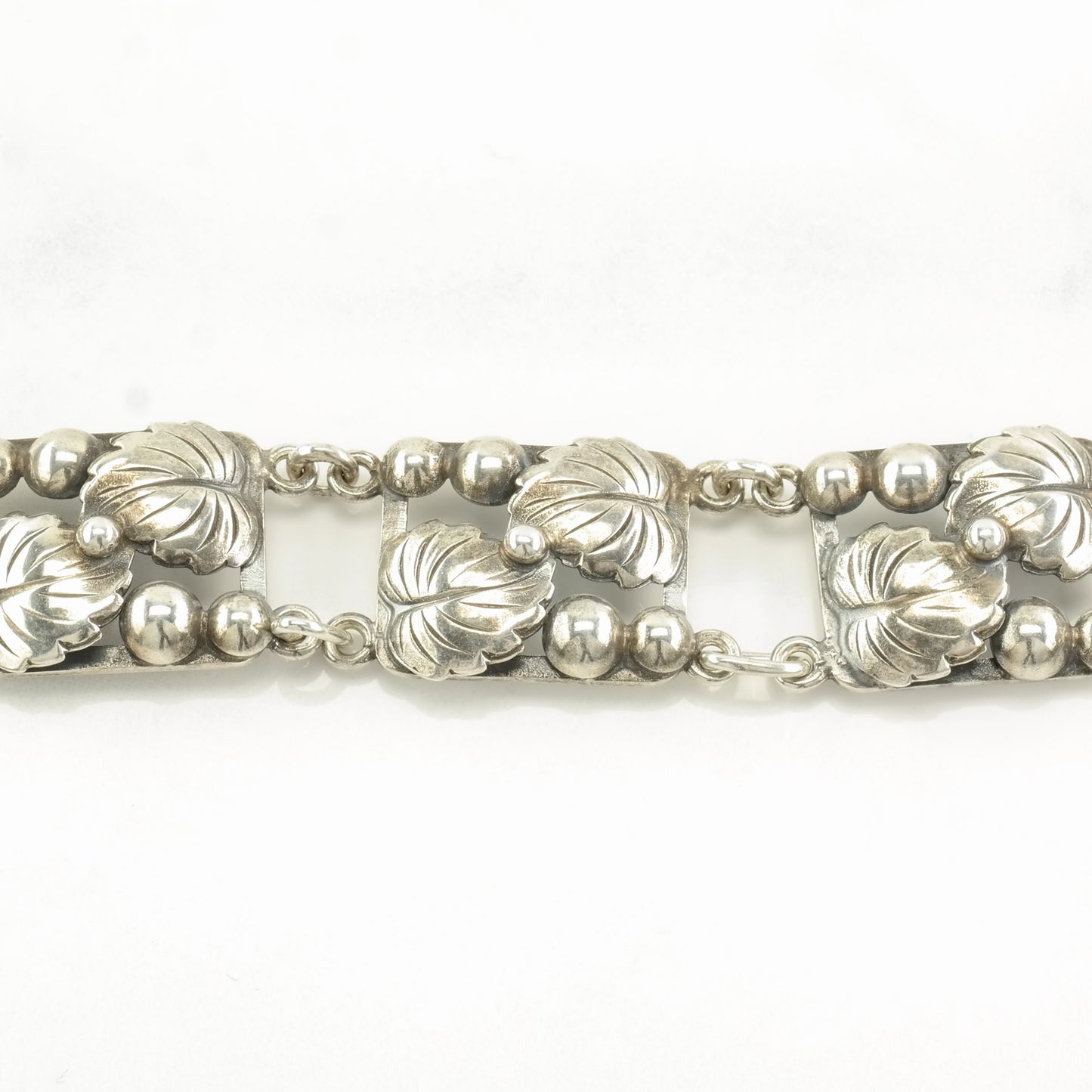 Vintage Danish Sterling Silver Leaf Chain Art Nouveau Necklace