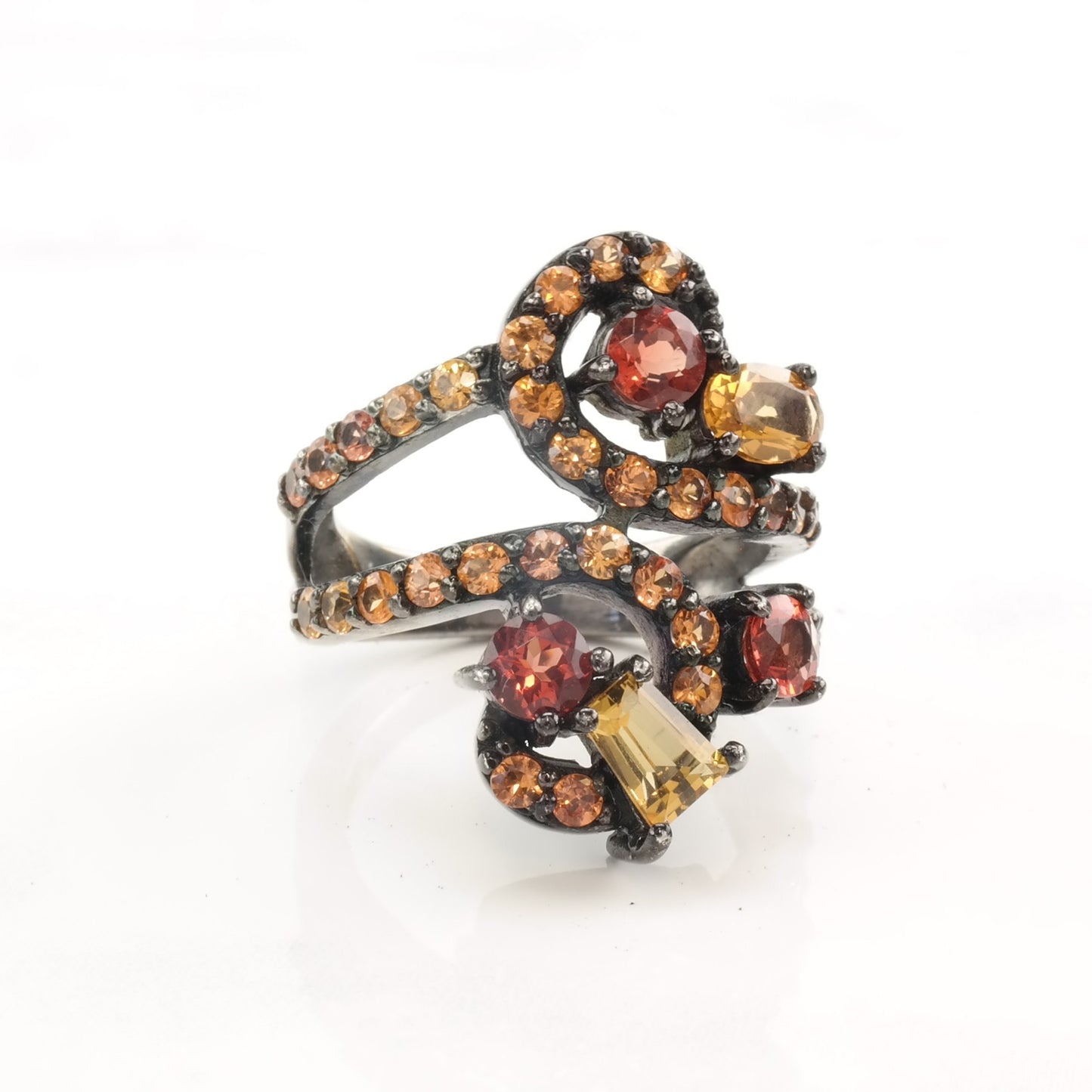 Vintage Silver Ring Citrine Sapphire Oxidized Size 7 1/2