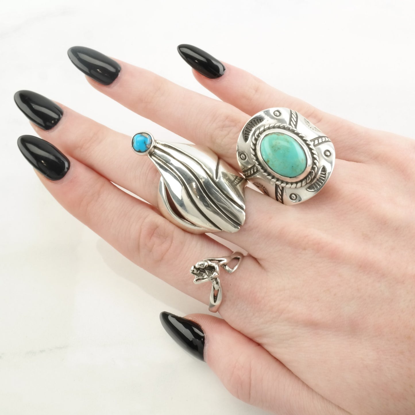 Vintage Native American Silver Ring Turquoise Modernist Sterling Blue Size 10 1/2