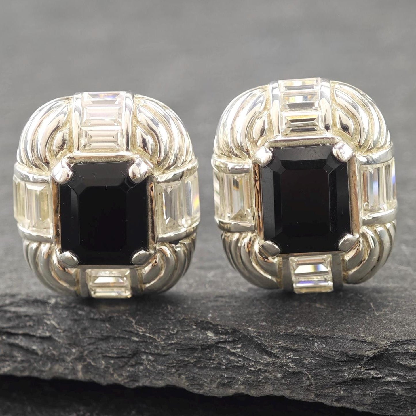 Vintage Judith Ripka Sterling Silver Omega Back Earrings