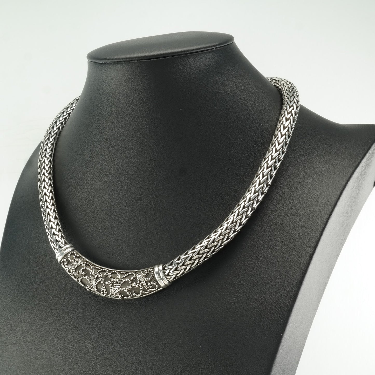 Vintage Lois Hill Sterling Silver Chain Filigree Necklace