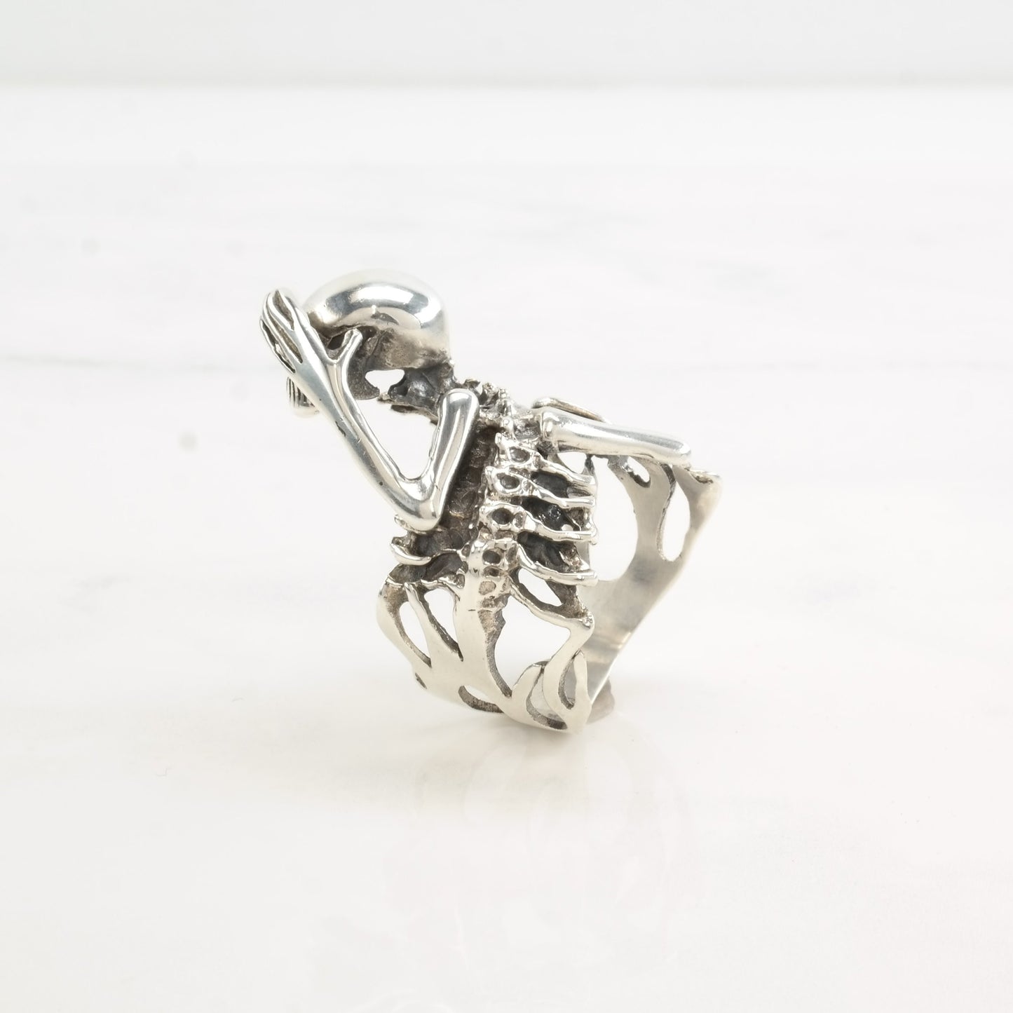 Vintage HAN Silver Ring Skeleton Sterling Size 11 1/2