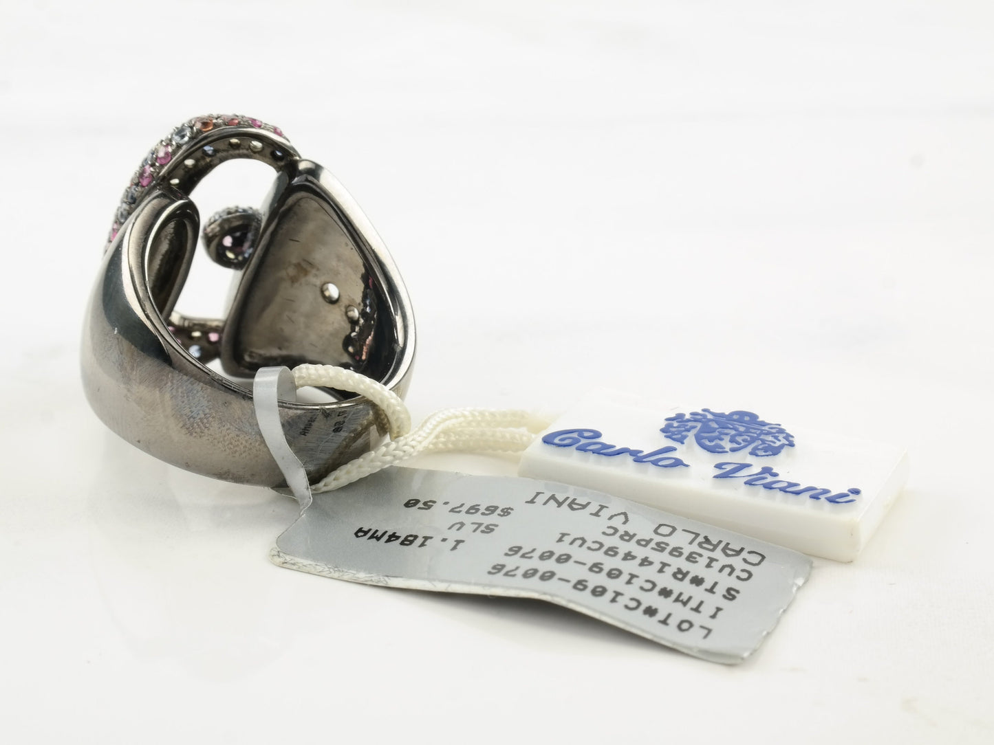 Vintage Carlo Viani Ring Multi Gem Belt Buckle Sterling Silver Size 7