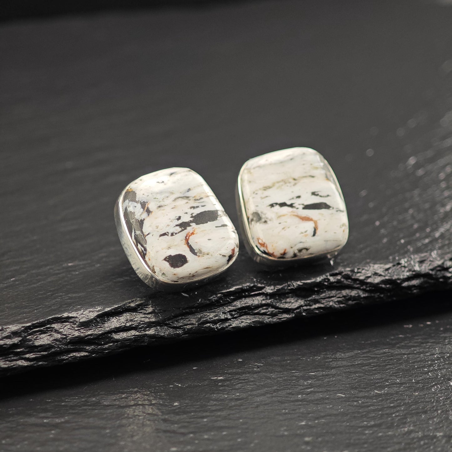 Peyote Bird Multi-color White Buffalo Stud Earrings Sterling Silver