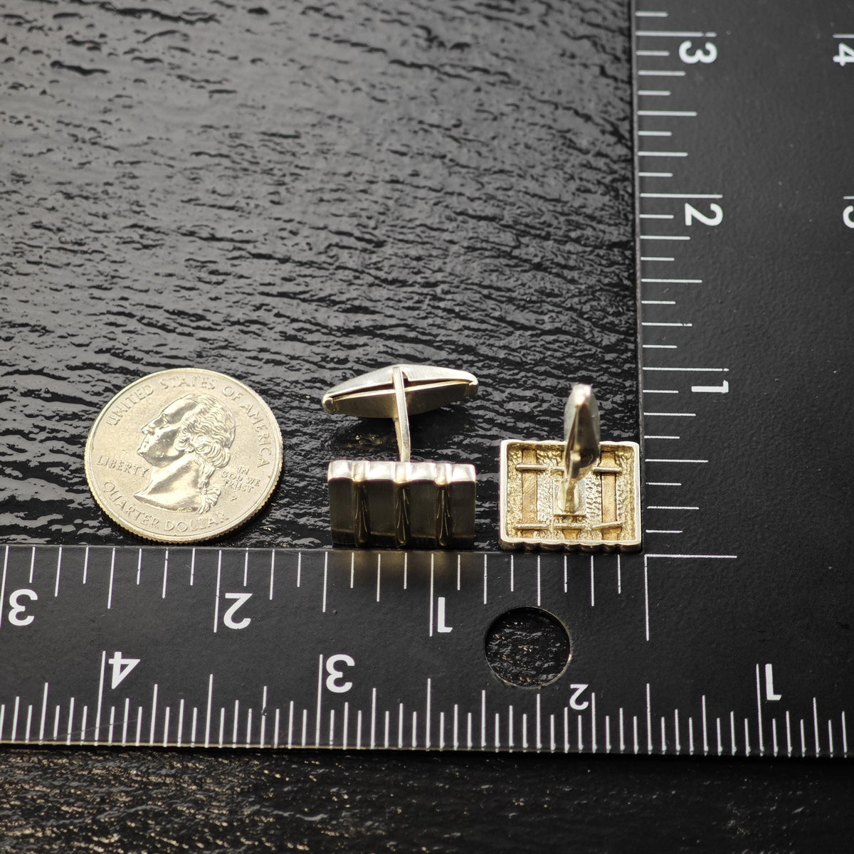 L&M Square 14K Gold Ribbed Accent Sterling Silver Cufflinks MISC0431