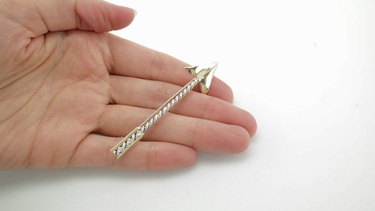 Diamond Arrow Brooch Sterling Silver & 14K Gold Doskow B1397