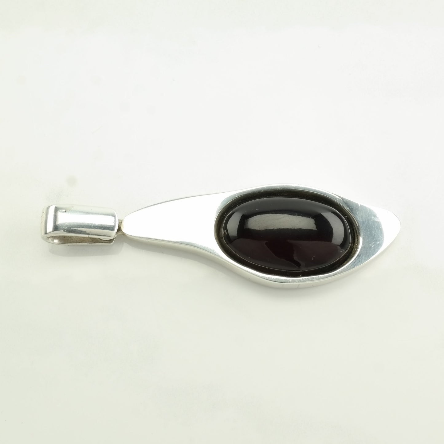 Vintage Modernist Dark Amber Abstract Sterling Silver Pendant