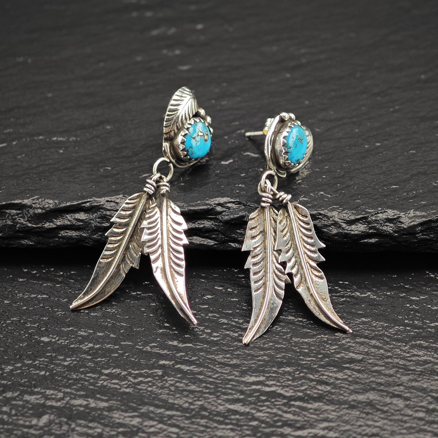 Southwest Turquoise Floral Sterling Silver Dangle Earrings